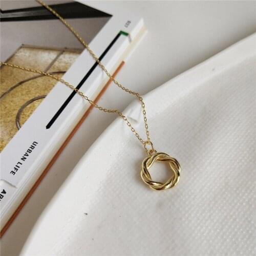 925 Sterling Silver Irregular round Pendant Necklace Gold Weave Simple Wild Texture Necklace For Women Collier Wedding Jewelry