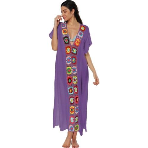 Happie Queens women solid short sleeve beach sexy loose Bohemian maxi dress Ladies v-neck Boho sundress vestidos