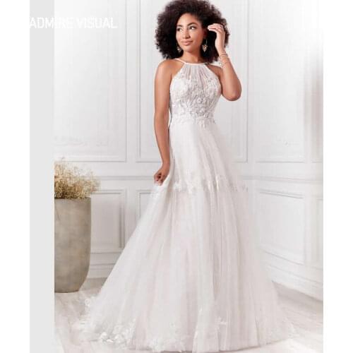 Newest Wedding Dress A-Line Halter Neckline With Lace Sleeveless Open-Back Plus Sizes Bride Gown 2021 Vestidos De Novia