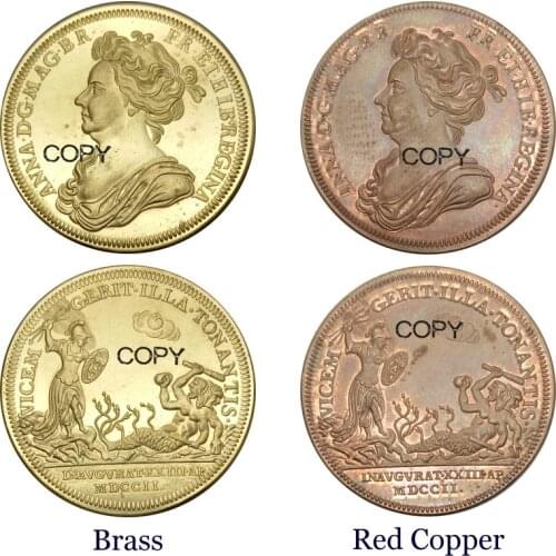 GREAT BRITAIN Queen Anne Coronation 1702 by Croker Gold medal Brass Copy Coins