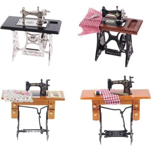 1 Pc Miniature Sewing Machine With Cloth For 1/12 Scale Dollhouse Decoration