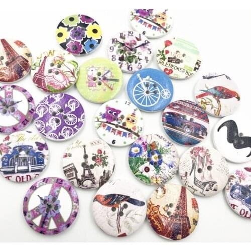 New 10pc Mix Round Wooden Buttons For Clothing 4 Holes 30mm Patchwork Button For Needlework Sewing Accessories WB653