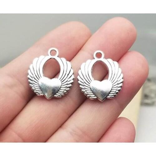 10pcs/lot--22x19mm, Antique silver plated Heart With Angel Wings Charms,DIY supplies,Jewelry accessories