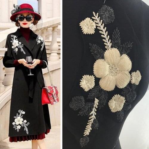 2Pieces 29X13cm Gold Lace Applique Patch Motif Flower Embroidery Neckline Lace Trims DIY Sewing DIY Crafts For Wedding Dress