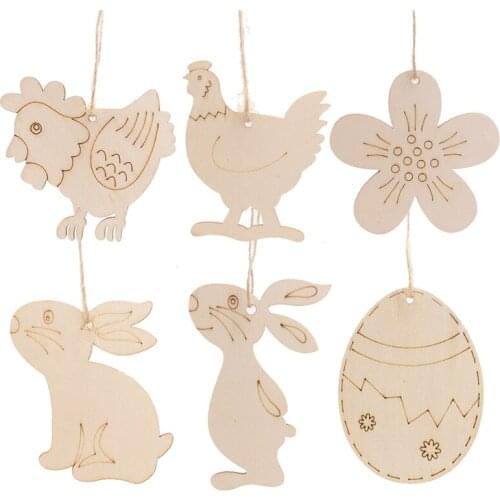 3 Sets Easter Wooden Tag With Rope Hanging Pendant Ornament Easter Egg Bunny Flower Home Decoration Party Supplies Wholesale