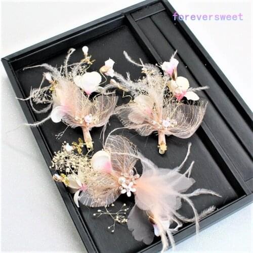 3 pieces sets silk yarn flower bride headdress beauty bride hair barrette wedding hair accessories pink hair ornament