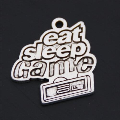 5pcs Silver Color Eat Sleep Game Pendants Making DIY Handmade Tibetan Silver Color Jewelry A2573