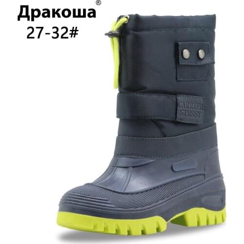 Apakowa Boys Rubber Platform Winter Boots Waterproof Kids Mid Calf Shoes Comfortable Warm Fluff Boots Cold Autumn Suitable