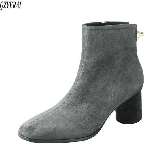 QZYERAI New winter Genuine leather Women boots ankle Short boots Chelsea Female boots sheepskin warm Women shoes