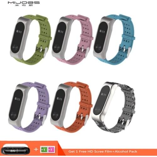 Mijobs Mi Band 2 Bracelet Anti-Lost Strengthen Silicone Strap for Xiaomi Mi Band 2 Replacement Wristband for Miband Smart Watch