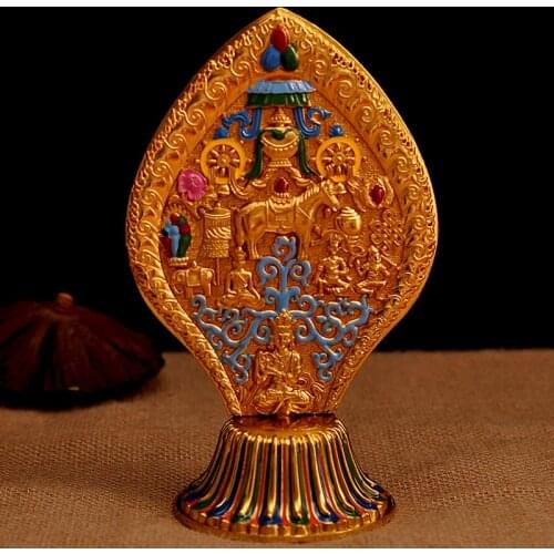 Vajrayana Buddhist Exquisite Pattern Carving Decorative Figurine Mysterious King of Wheel Eight Auspicious Symbols Alloy Crafts