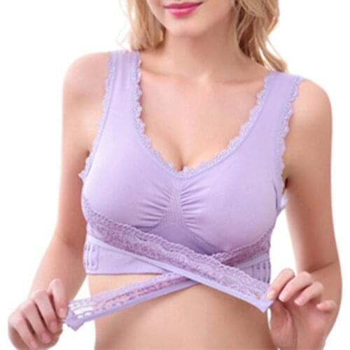Women Daily Bra Cross Side Breasted Sleep Bra Shockproof Ladies Lace Side Buckle Bra Vest Style Underwear