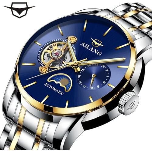 AILANG Gentleman Watch Luxury Brand Steampunk Mechanical Automatic Watches Man Minimalist Style Stainless Steel Clock Male