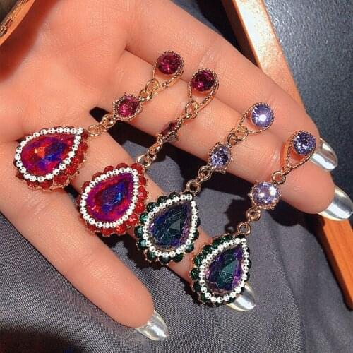 Vintage Water Drop Earrings With Crystal Rhinestones Long Wedding Earrings