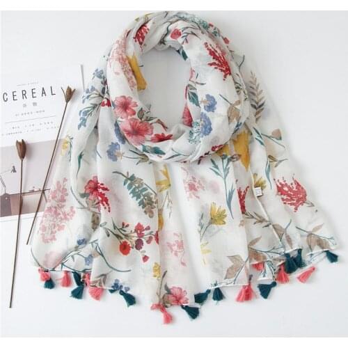 Women Boho Leaves Floral Print Anti UV Tassel Neck Scarf Head Wrap Hijab Shawl
