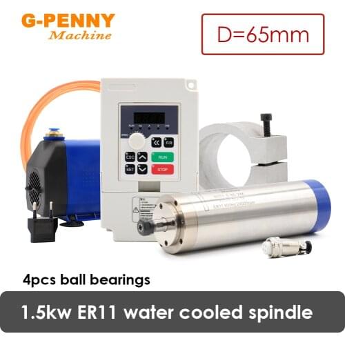 NEW! 1.5KW ER11 Water cooled spindle motor D=65mm 400Hz CNC Machine &1.5KW QL Inverter/VFD&65mm Aluminium Bracket&75W Water pump