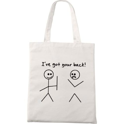 I've got your back Canvas Tote Bags Fashion Shopping Aesthetic Unisex Stylish With Zipper Pocket Unisex Travel Bags