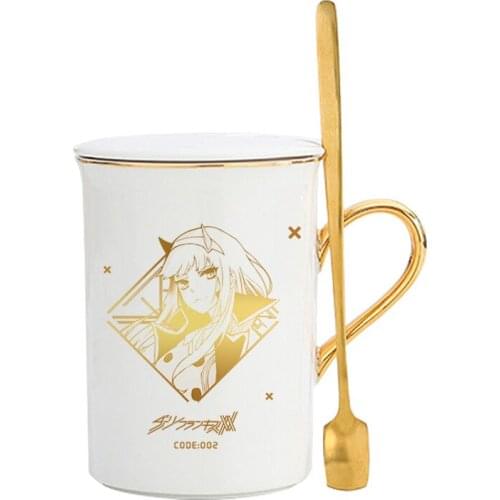 Darling in the Franxx Zero Two Code 002 Cosplay Coffee Mug Tea Cup Cartoon Print Milk Glass Costume Accessory Birthday Gift