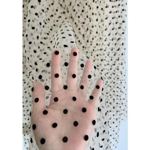Ivory cream tulle Lace fabric with black polka dots, tulle mesh fabric with velvet dot, new arrival, hot selling