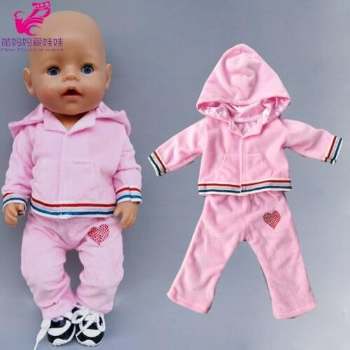 Doll clothes 40cm 43cm Bebe Doll pink hooded sweater set for 18inch Girl Doll casual spring coat
