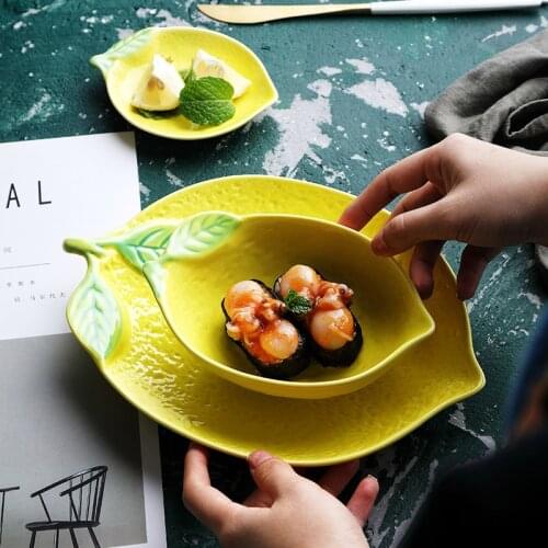2 pcs cute lemon breakfast creative dessert bowl ceramic fruit plate household ceramica tableware dinner set porcelain