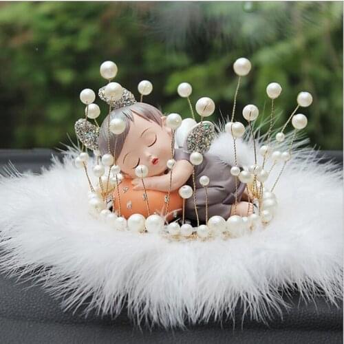 Cute sleeping angel car ornament rhinestones doll cartoon car accessories gift home office car decoration
