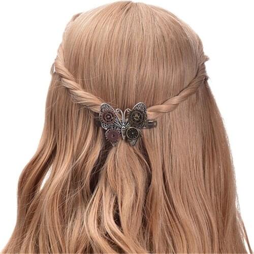 Fashion Jewelry Steampunk Gear Alloy Butterfly Spring Clip Hair Clip Popular Hair Accessories Metal Alloy