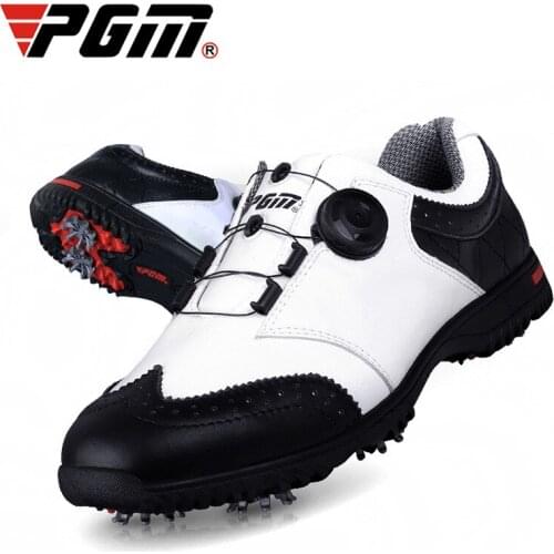 PGM golf shoes mens adjustable nail shoes waterproof cowhide rotating laces