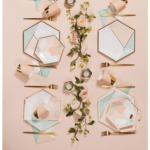 Pink Bronzing Party Disposable Tableware Set Outdoor Picnic Cup Plates Tableware Decorations for Wedding Birthday Party Supplies