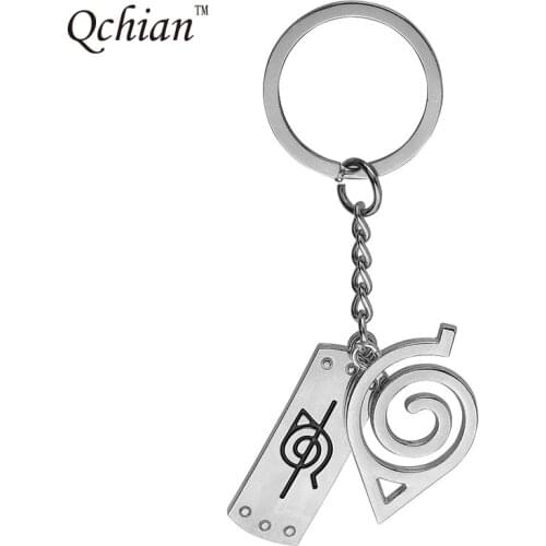 Naruto Key Chains Newest Charms Hollow Anime Jewelry Naruto Logo Keychain Village Design Square Dog Tag Key Ring For Women Men