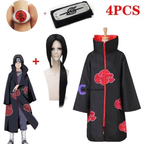 2021 New Fashion Anime Naruto Uchiha-Itachi Cosplay Black Cloak Costumes For Adult Comic Clothes Headband Kids Robe Costume