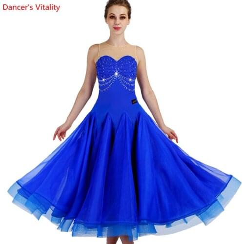 2018 New Custom Made Sexy Women Modern Costumes Mesh + rhinestone Ballroom Dance Dress Waltz Tango Evening Dresses