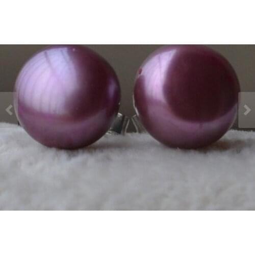 New Arrival Real Pearl Earring AAA 7.5MM Amaranth Freshwater Pearl Stud Earrings Wedding Bridesmaid Gift Jewelry Silver Jewely