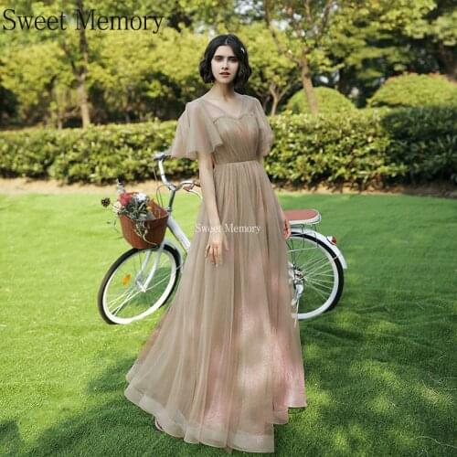 O095 Custom Made Green Bridesmaid Dresses Women Wedding Party Dress Bride Guest Lace Up Halter Long Sleeve Vestidos Sweet Memory