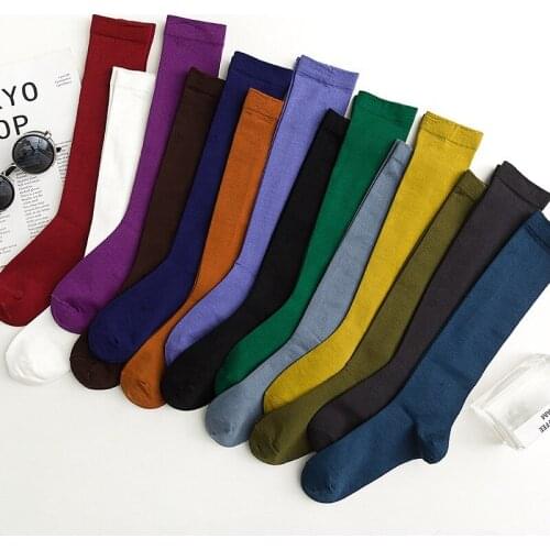 Autumn Winter New Style Long Stockings Plain Mecerized Cotton Fashionable Plain Crew Socks