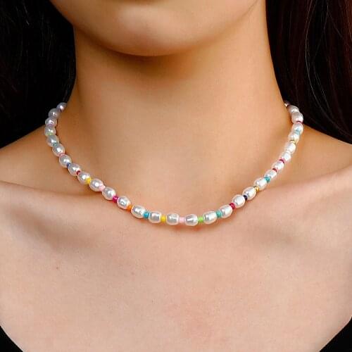 Personality Pearl Necklace Bohemian Handmade Colorful Beaded Clavicle Chain Necklaces Fashion Creative Neck Chain Jewelry Women