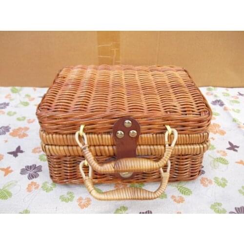 22*17*11cm portable Retro Willow Rattan bags Grass bamboo woven luggage Admission Picnic baskets Cosmetic case