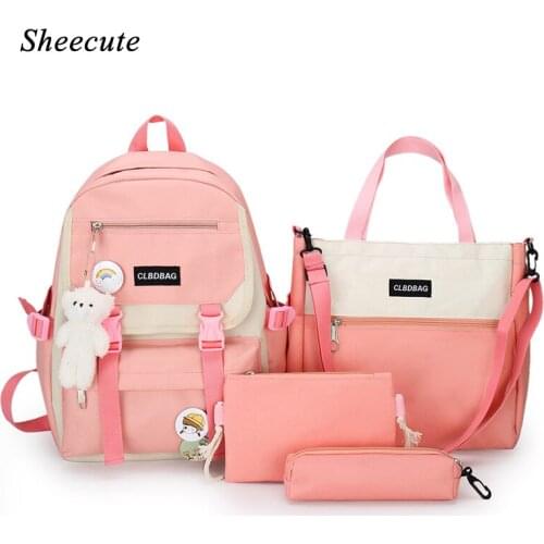 School Bags for Teenage Girls Backpack Student Schoolbag Fashion Boys Backpack Shoulder Bags Children Canvas Backpacks 4pcs/set