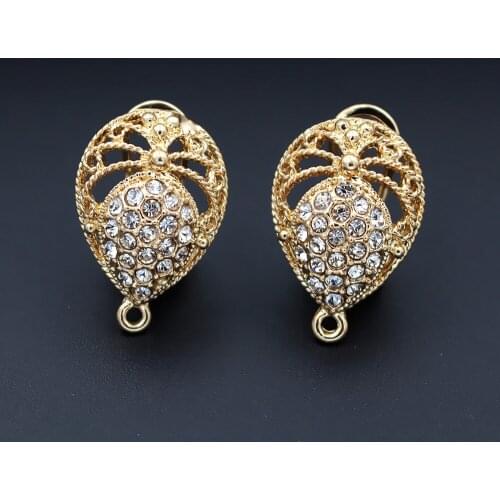 Earrings post with Loop Base Paved CZ 16*23mm Hollow Drop Shape African Chile Women Clip Stud Earrings DIY Jewelry Findings Bulk