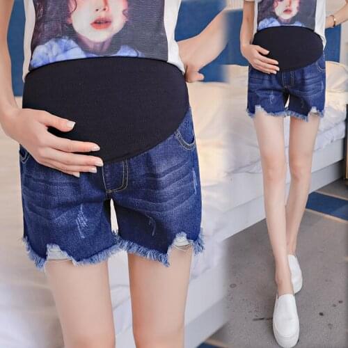 Broken Woman Jeans Shorts Denim Maternity Adjustable Belly Short Jeans Clothes for Pregannt Women Hole Pregnancy clothing large