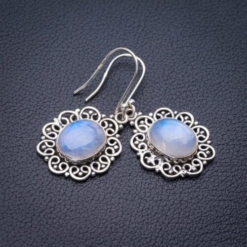 StarGems Natural Rainbow Moonstone Handmade 925 Sterling Silver Earrings 1.5" E1426