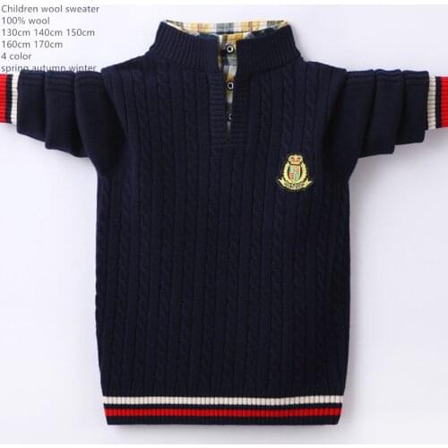 Naizaiga 100% Australia wool Twist Mock neck navy blue yellow red boy winter Sweater Son student Pullovers FMBR8