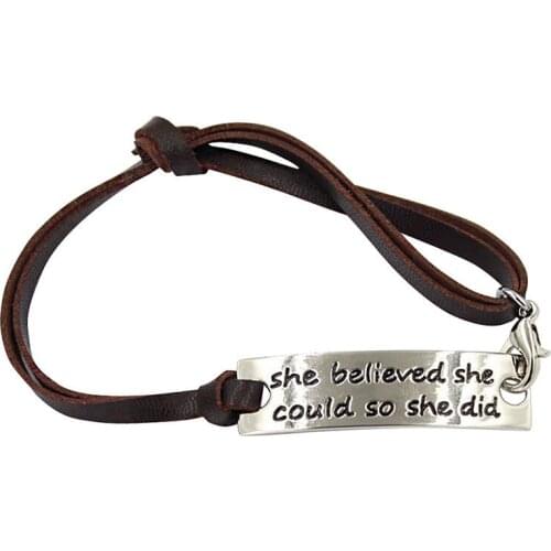 12PC/Lot Inspirational Jewelry She Believed She Could So She Did Leather Bracelet For Women Men Wristband Adjustable Simple Gift