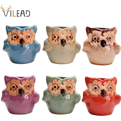 VILEAD Ceramic Plant Pot Cartoon Personality Characteristic Owl Flower Vase Home Decor Succulents Living Room Desktop Decoration