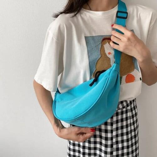 Japanese lazy cloth bag female Joker student teenager girl bag casual shoulder diagonal bag simple solid color dumpling bag