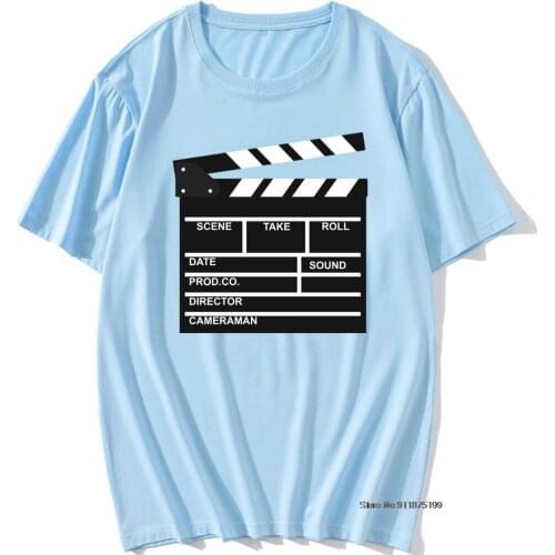 Funny Men T-shirt Clapperboard T Shirt Director Video Scene Grey Tshirts TV Movie Clapper Board Film Slate Cut Tees Cotton