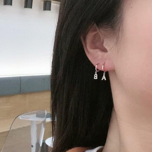 925 sterling silver earring Fashion cute 26 English alphabet short half circle earring personality boy girl women ear jewelr
