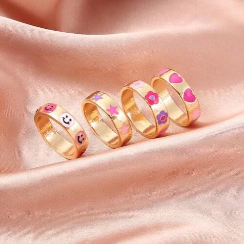 Punk Simple Heart Star Smile Rings For Women Creative Design Gold Color Geometric Round Finger Rings 2021 Sweet Jewelry Gift