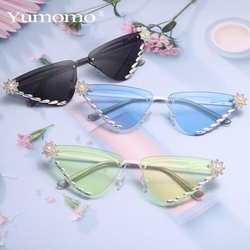 Diamond Triangle Rimless Sunglasses Women 2021 Brand Designer Rhinestone Sun Glasses Steampunk Multicolor UV400 Shsde For Female