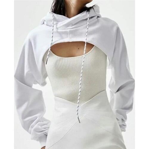 Womens Y2K E-Girl Ultra-Short Hooded Pullover Top Solid Color Long Sleeve Crop Top Sweatshirt Hoodie Harajuku Streetwear